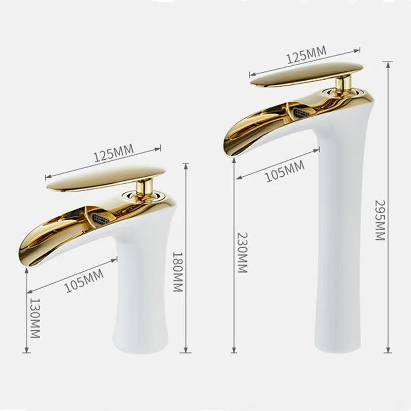 Afralia™ Waterfall Bathroom Faucet White Gold Single Handle Basin Mixer Tap Silver