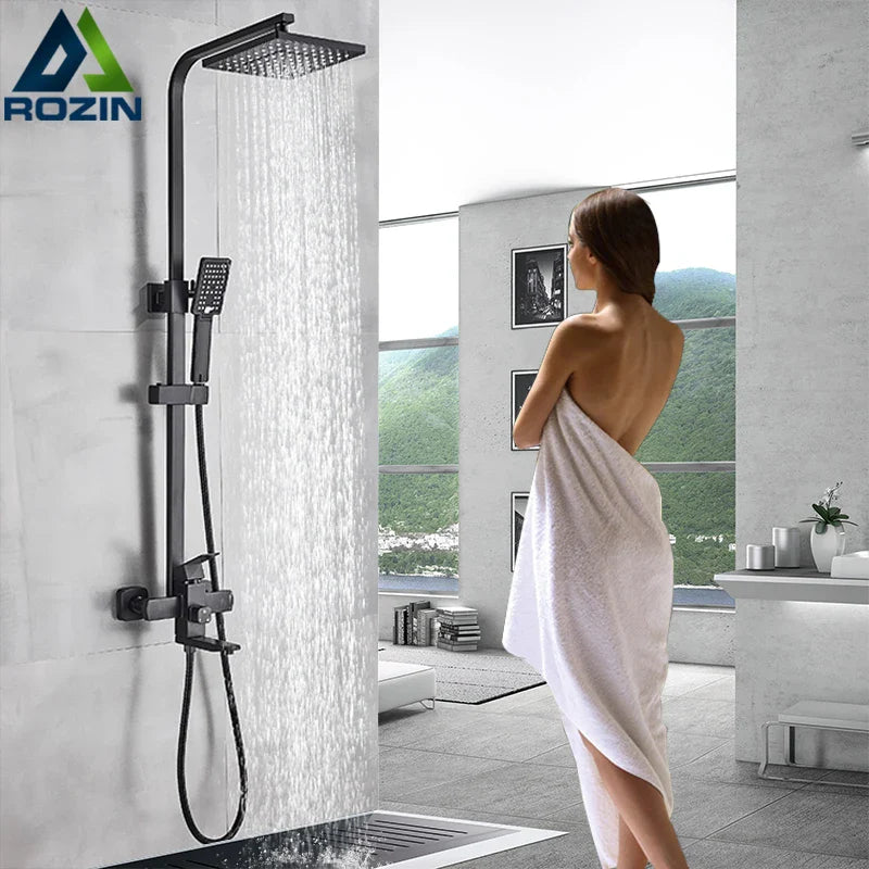 Afralia™ Matte Black Shower Faucet Set with 8" Rainfall Head and Handshower