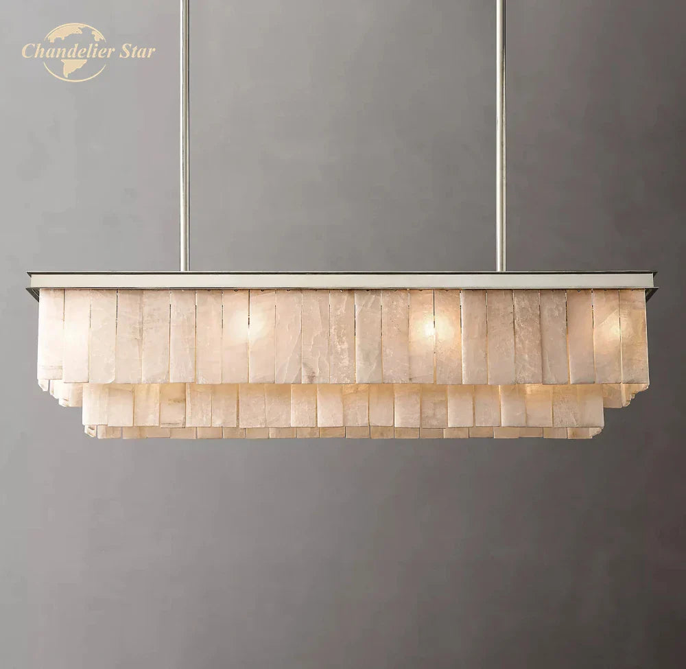 Afralia™ LED Marble Glace Calcite Chandelier for Kitchen Island, Dining & Living Room