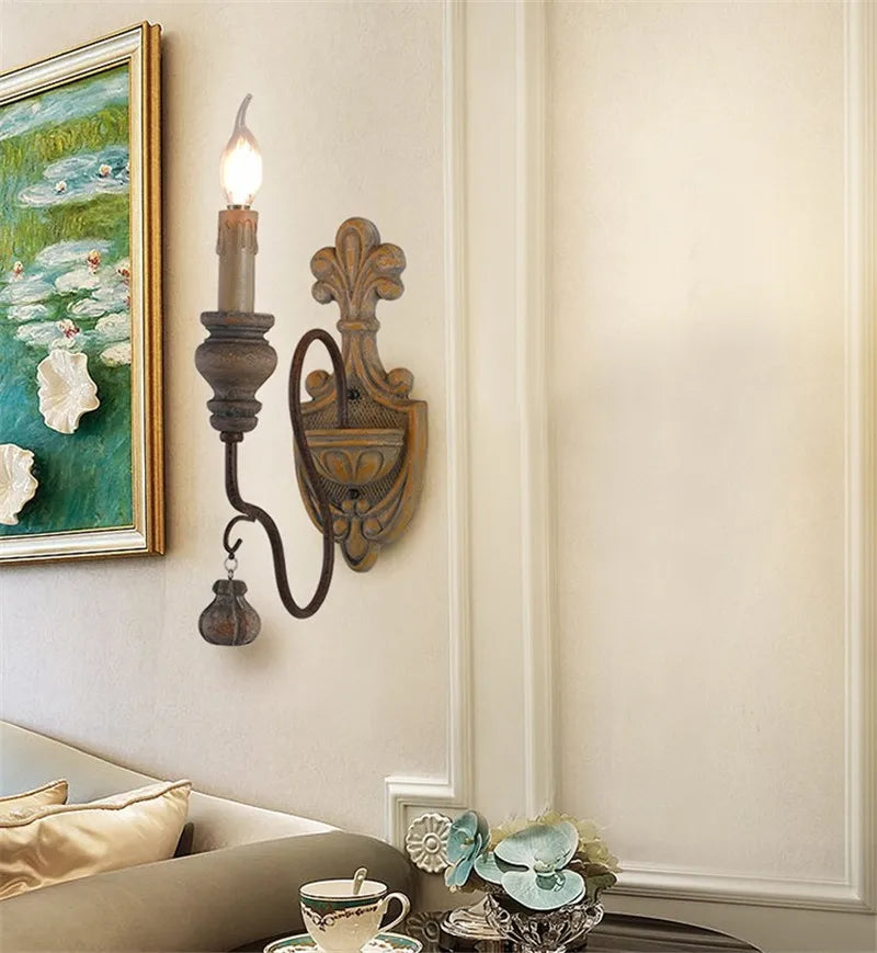 Afralia™ Rustic Iron Fixtures Wall Lamp - Vintage Wood Indoor Sconces