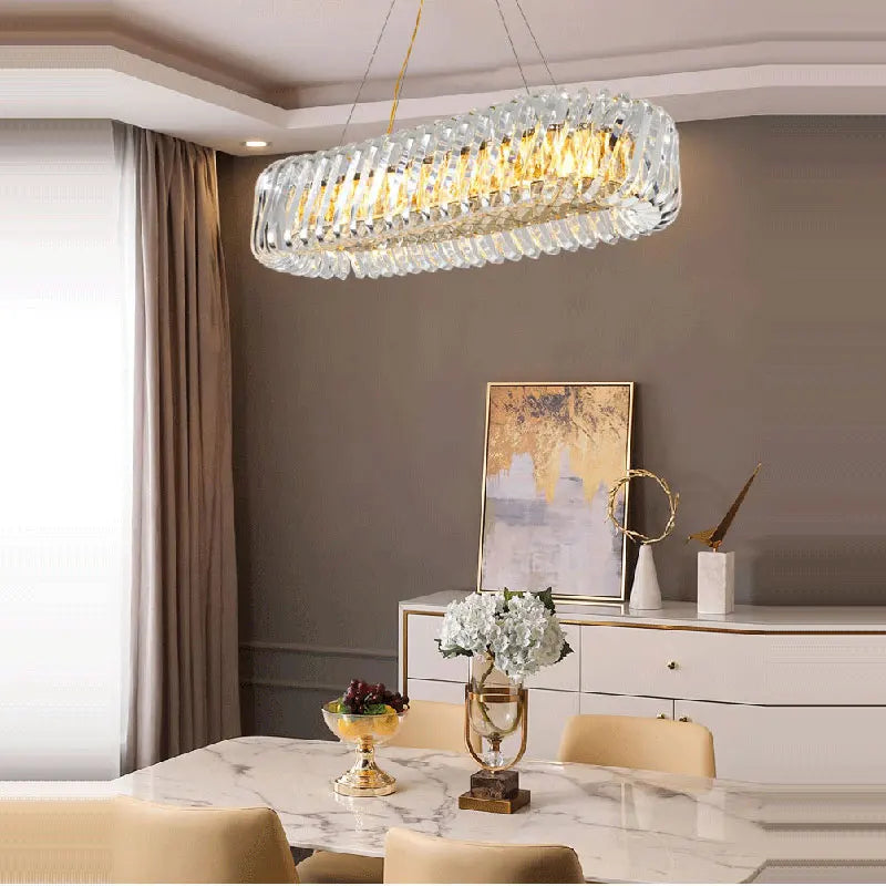 Afralia™ Oval LED Glass Chandelier Lighting in Gold & Silver Stainless Steel