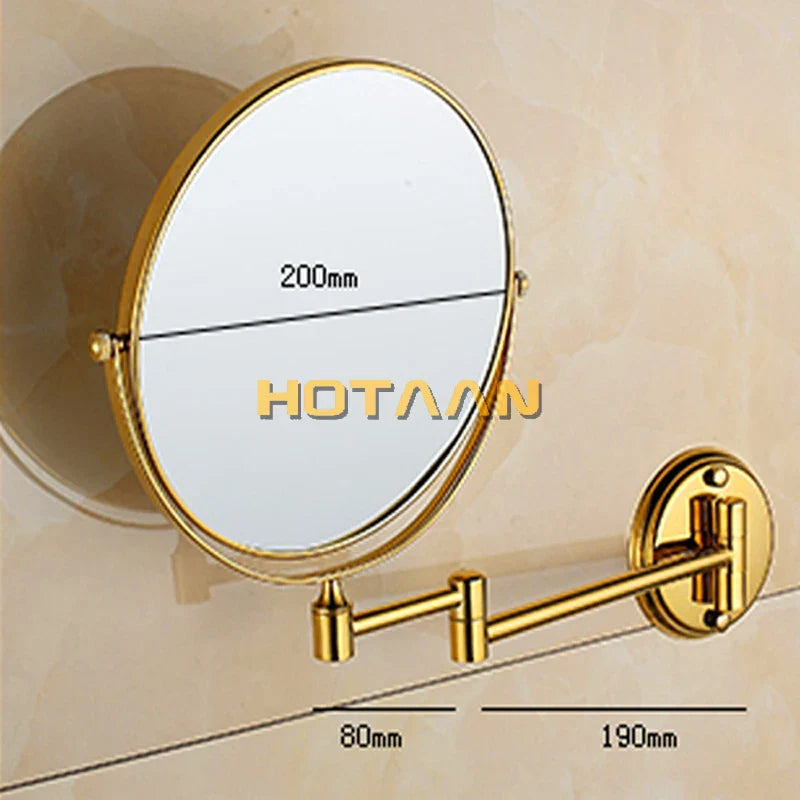 Afralia™ Gold Brass Wall Mounted Double Cosmetic Mirror 8 Inch, 1:1 and 1:3 Magnification