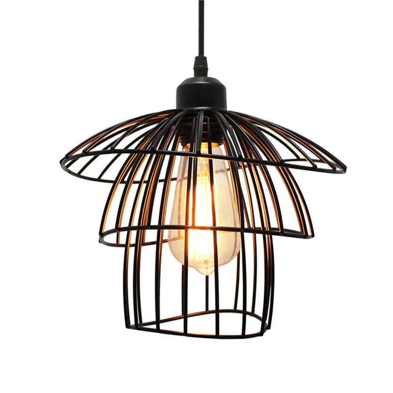 Afralia™ Black Iron Cage Pendant Light for Kitchen Living Room Shop