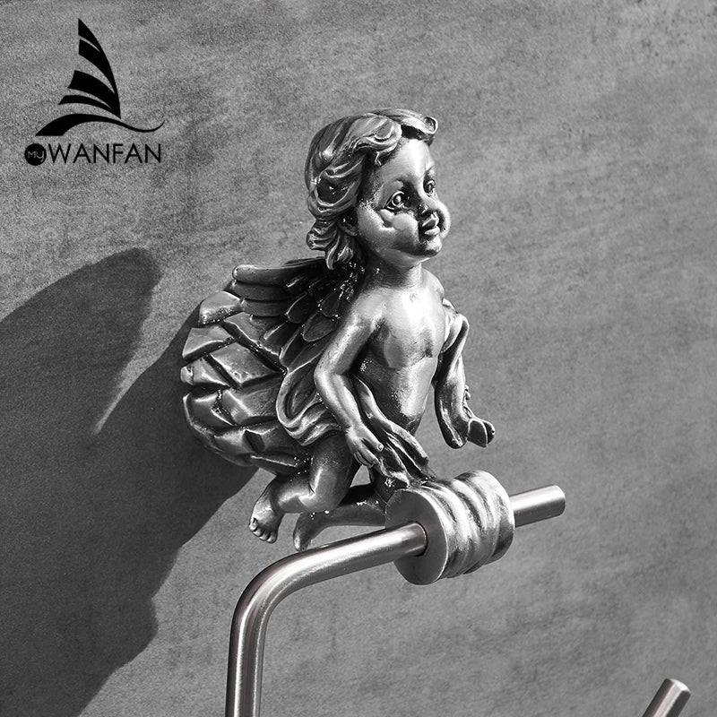 Afralia™ Gold Brass Angel Towel Ring Wall Rack for Bathroom - MB-0786B