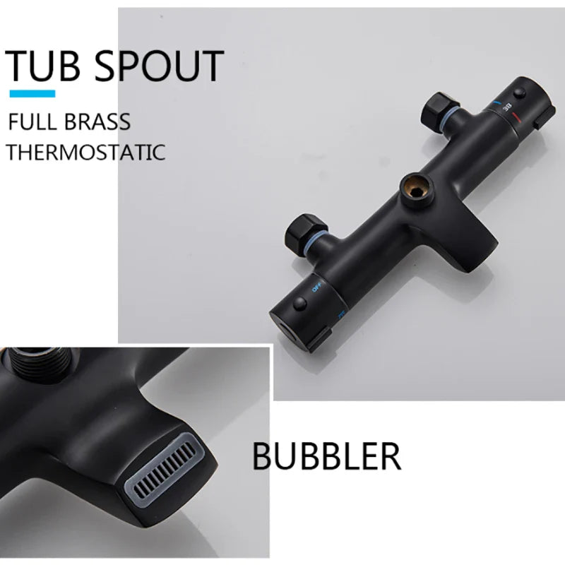 Afralia™ Black Shower Faucet Set with Thermostatic Control and 8" Rainfall Head