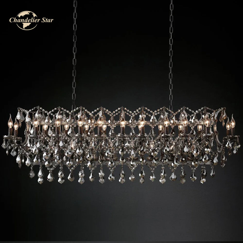 Afralia™ Smoke Crystal Chandelier LED Rectangular for Kitchen Island Dining