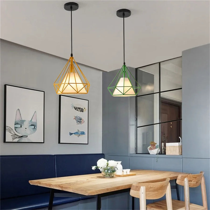 Afralia™ Modern Nordic Diamond Cage Pendant Light Chandelier for Living Room and Kitchen