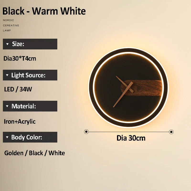 Afralia™ Aluminum Clock Wall Lamp - Modern Led Sconce Light for Home, Hotel & Aisle