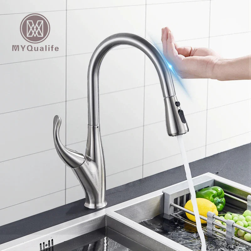 Afralia™ Black Touch Sensor Kitchen Faucet: Pull Out, Sensitive Control, Mixer Tap