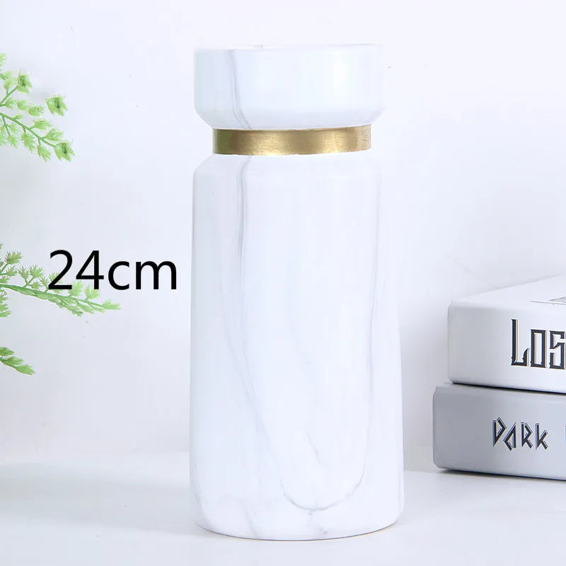 Afralia™ Nordic Marble Vase with Golden Rim - Modern Ceramics Home Decor