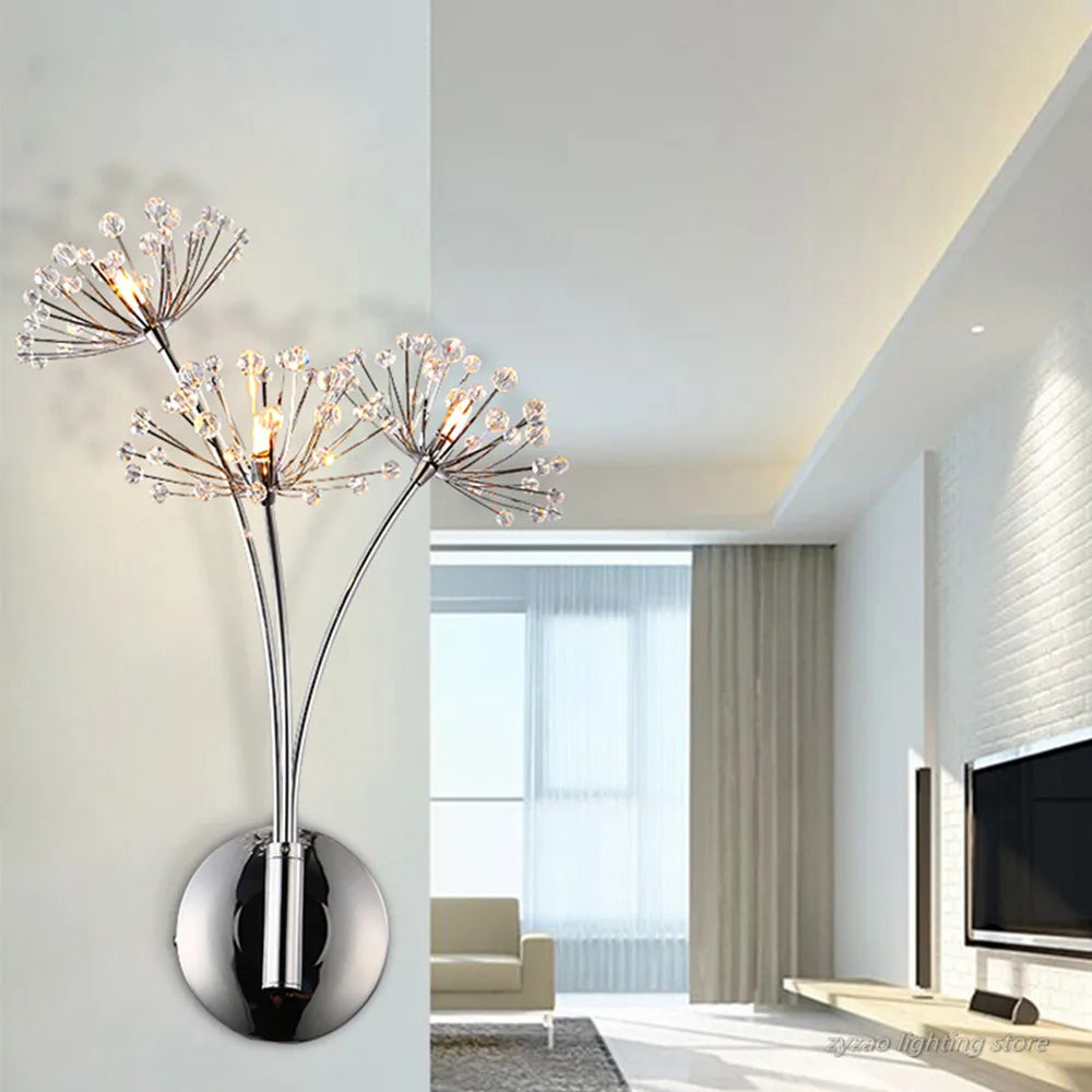 Afralia™ Dandelion Crystal Flower Wall Lamp for Bathroom, Bedroom, Living Room.