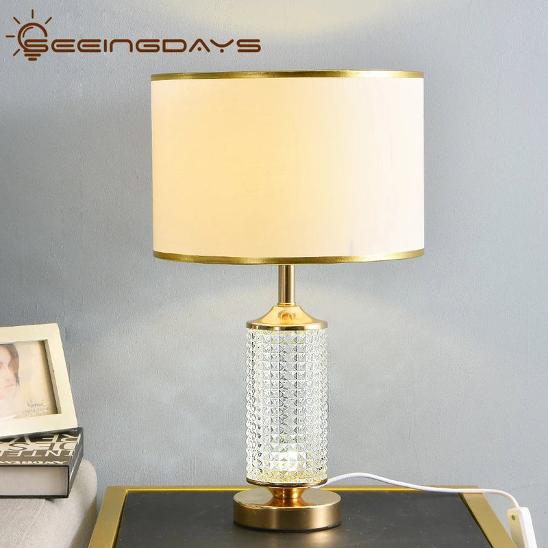 Afralia™ Clear Crystal Glass LED Table Lamp for Bedroom and Living Room