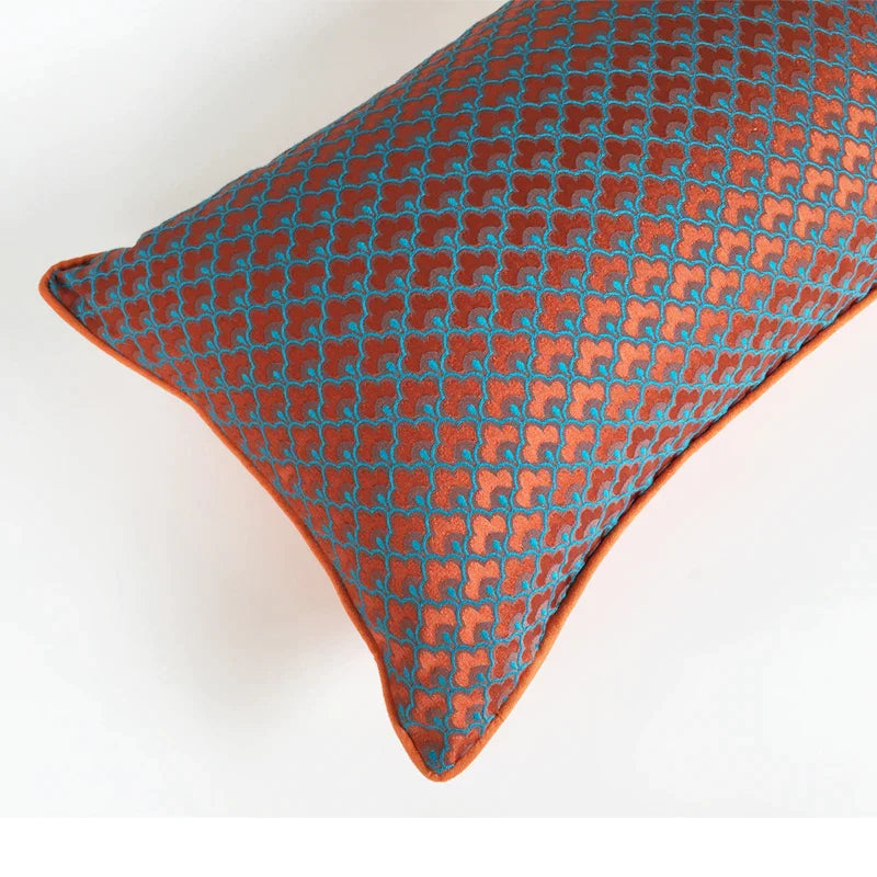 Afralia™ Geometric Blue & Red Jacquard Waist Pillow Case for Modern Luxury Décor