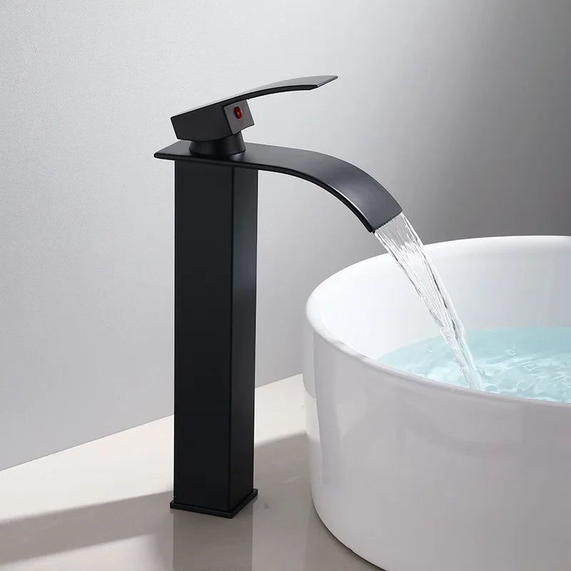 Afralia™ Waterfall Brass Basin Faucet Mixer Tap for Bathroom Sink Hot Cold Water