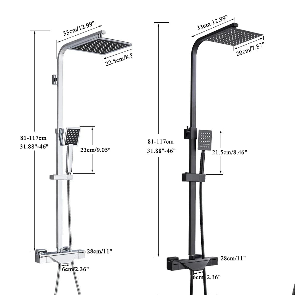 Afralia™ Matte Black Thermostatic Shower Set with Dual Handle Rain Waterfall