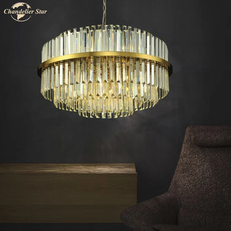 Afralia™ Round Gold Crystal Glass Pendant Light for Luxury Decor