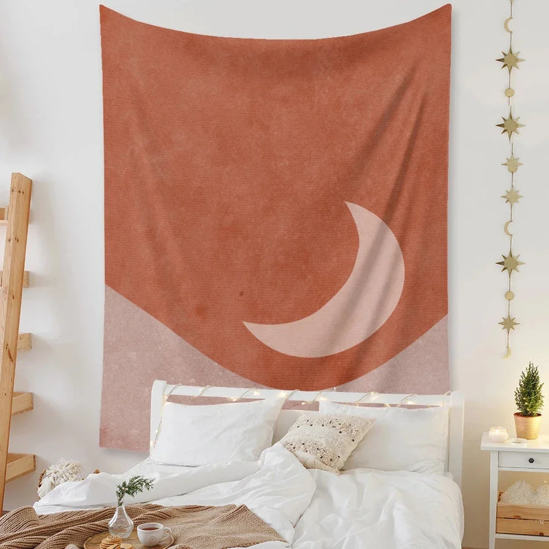 Pink Moon Night Tapestry by Afralia™ - Boho Celestial Wall Decor for Home