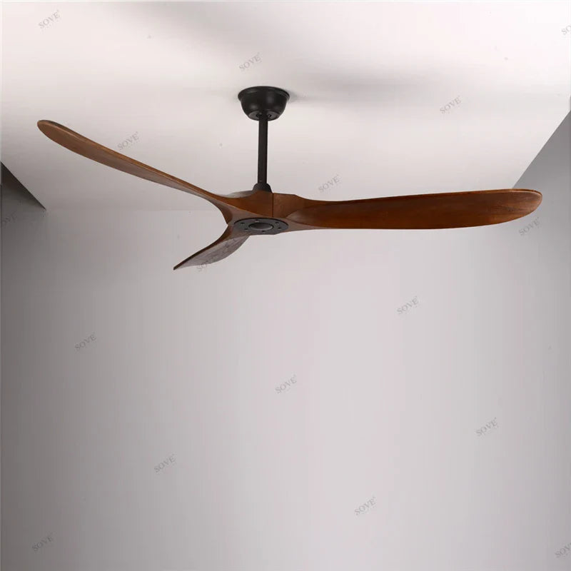Afralia™ 52" Grey Vintage Wood Ceiling Fan Without Light Remote Control