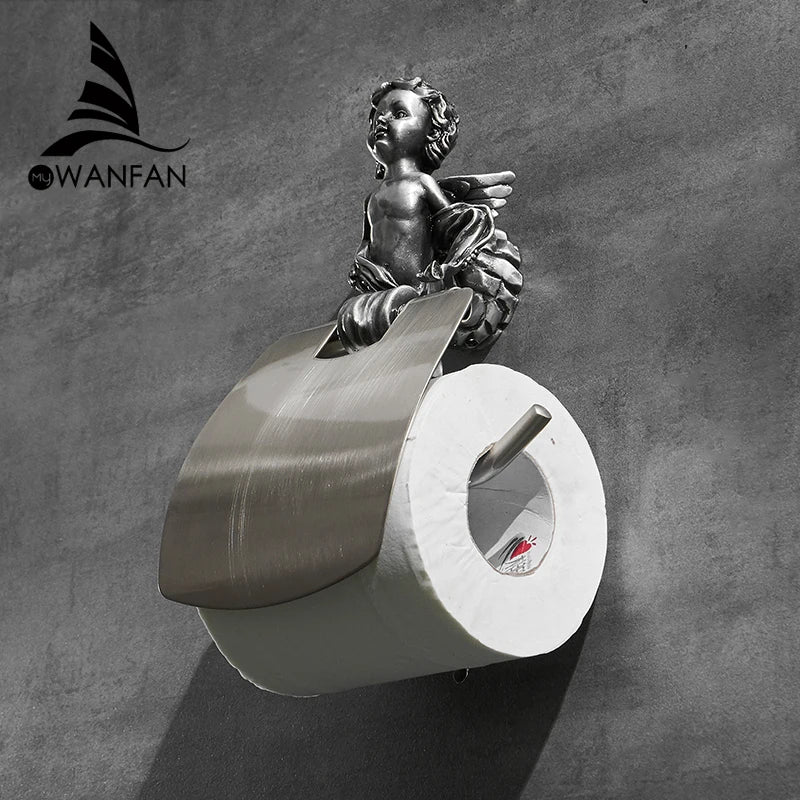 Afralia™ Classic Angel Gold Toilet Paper Holder Wall Mounted for Bathroom Home