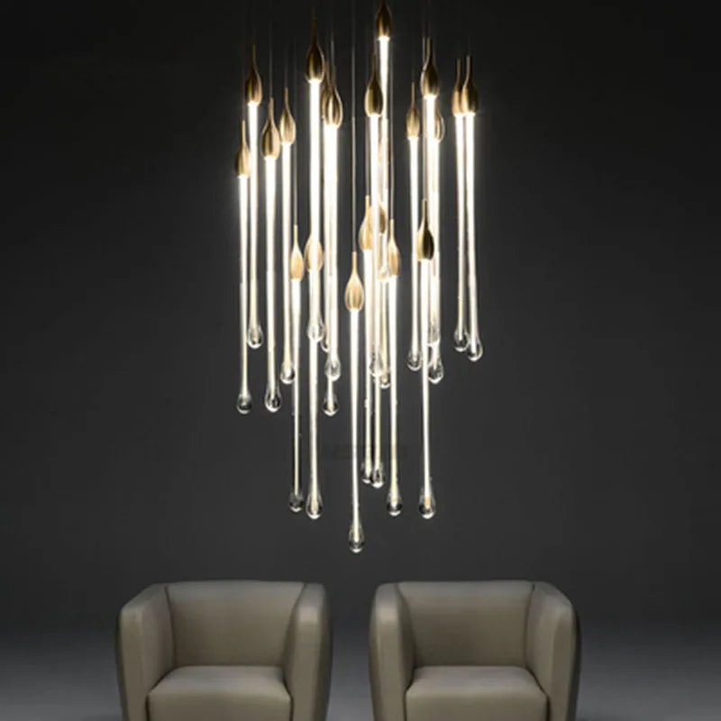 Afralia™ Luxury Crystal Chandelier - Gold Rectangle LED Staircase Dining Kitchen Lighting