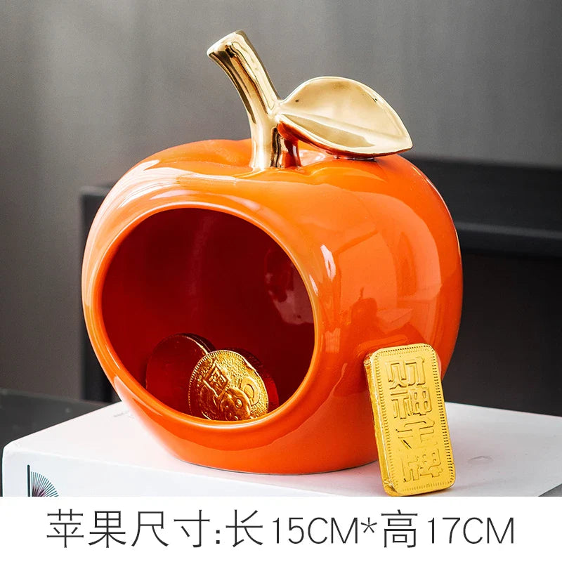 Afralia™ Gold-plated Ceramic Apple Storage Box for Home Decor and Organization