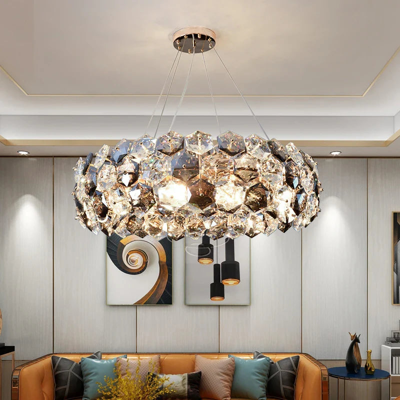 Afralia™ Crystal Wrought Iron Chandelier: Creative Dining & Living Room Suspension Light