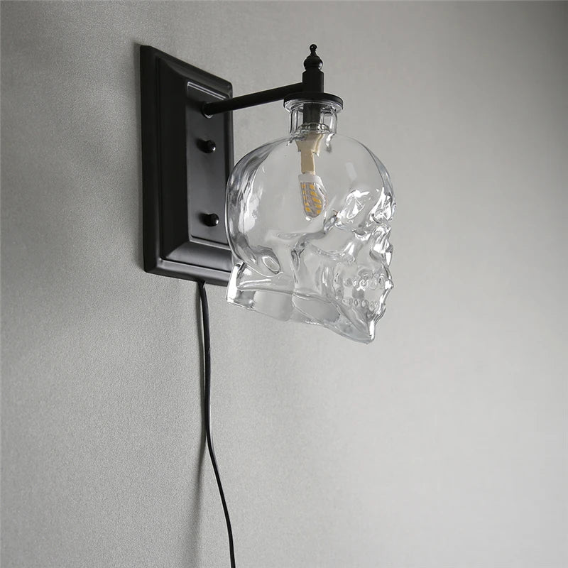 Afralia™ Glass Skull Wall Sconce: Nordic Industrial Vintage LED Wall Lamp for Living Room & Bedroom.