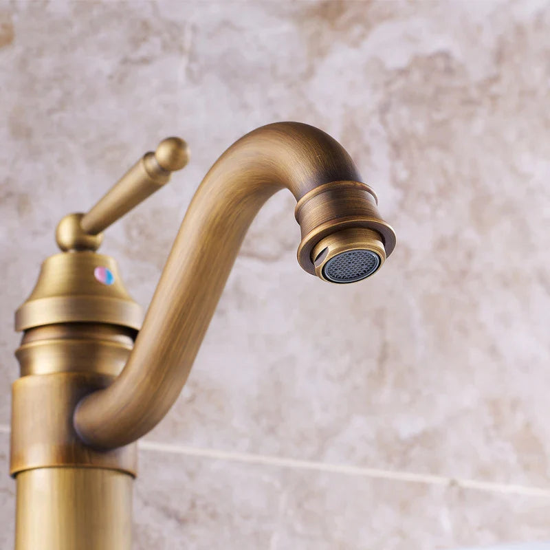 Afralia™ Classic Style Copper Basin Faucet Single Handle Hot Cold Water Mixer