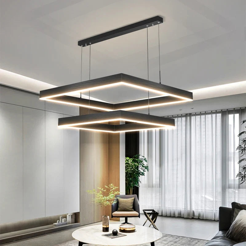 Afralia™ Modern Square Chandelier LED Ceiling Light for Living and Dining Room