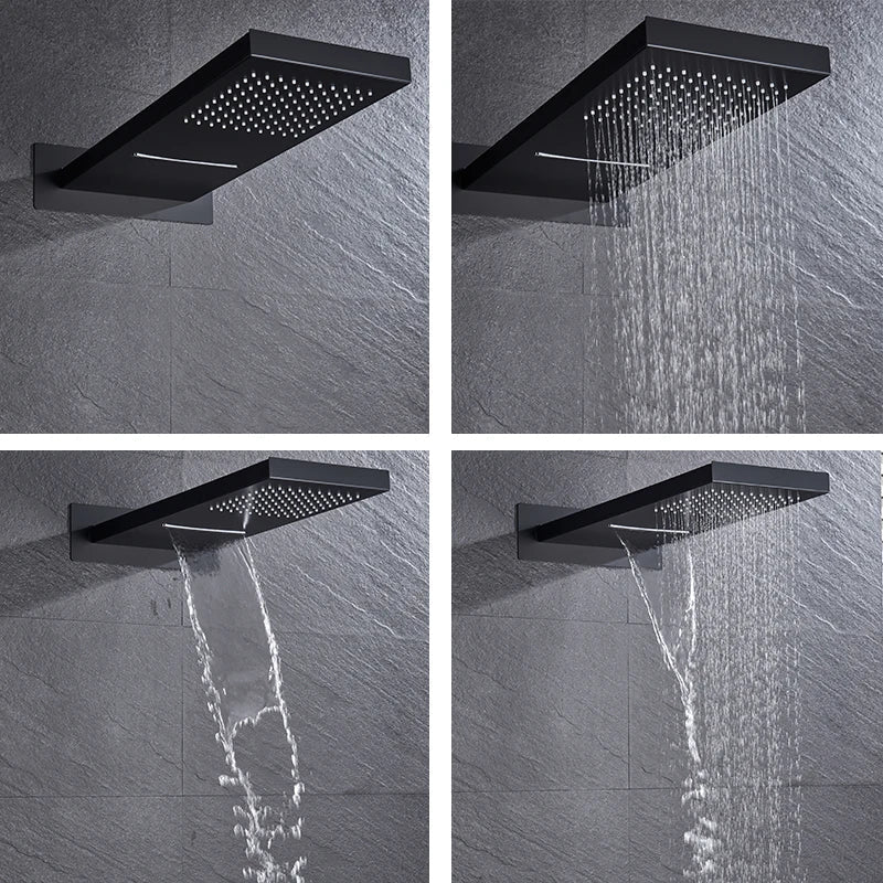 Afralia™ Matte Black Thermostatic Rain Waterfall Shower Set Wall Mounted Triple Shower Faucet