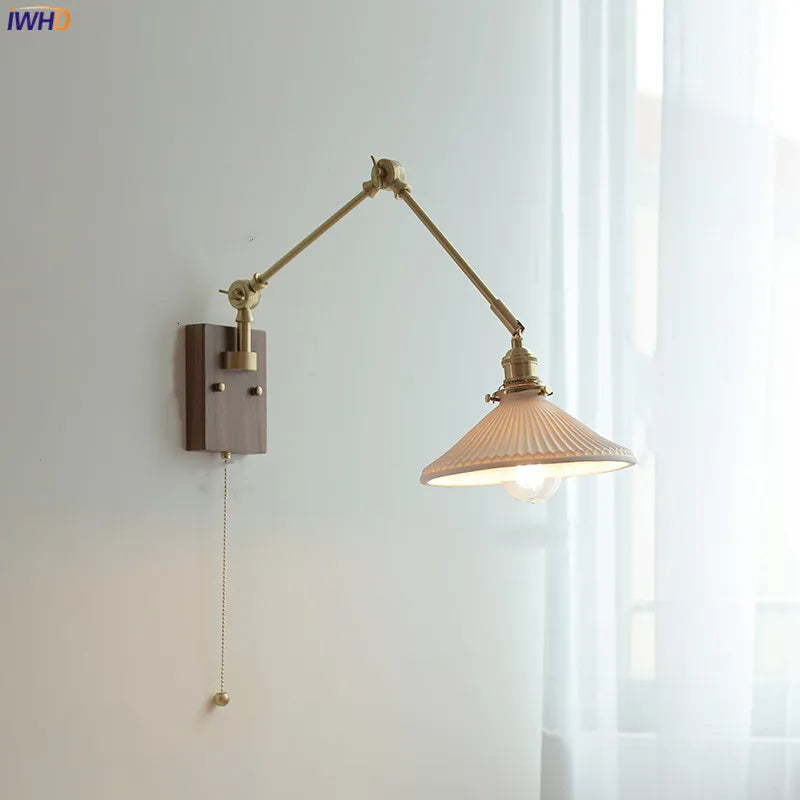 Afralia™ Copper Swing Arm Wall Lamp Sconce - LED Wall Light for Bedroom Living Room