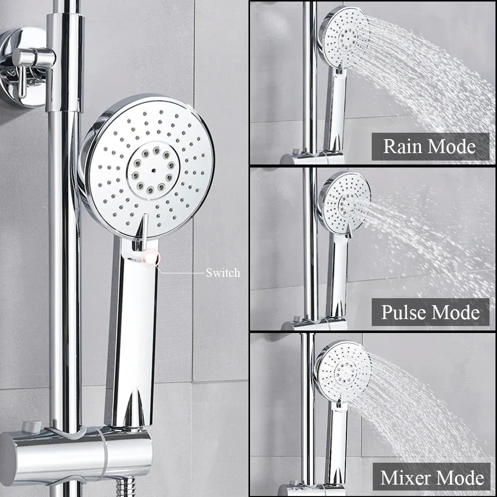 Afralia™ Chrome Thermostatic Bath Shower Set with Rain Shower Head
