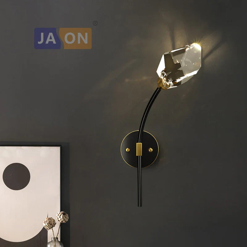 Afralia™ Black Gold Copper Crystal LED Wall Sconce Light for Bedroom Corridor