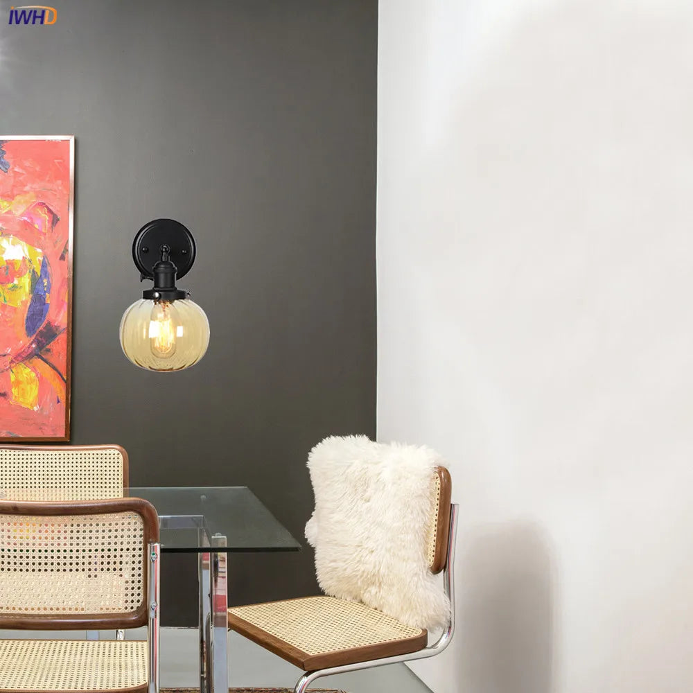 Afralia™ Loft Glass Ball Wall Light Switch Black Wall Sconces - Industrial Decor