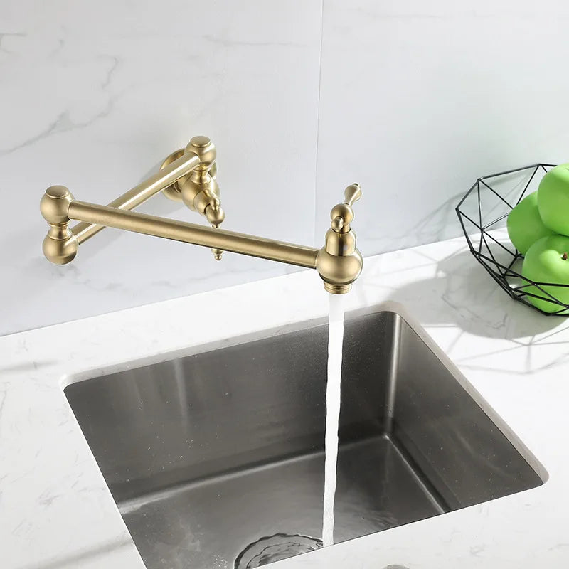 Afralia™ Brushed Gold Pot Filler Tap Wall Mounted Kitchen Faucet Single Cold Spout