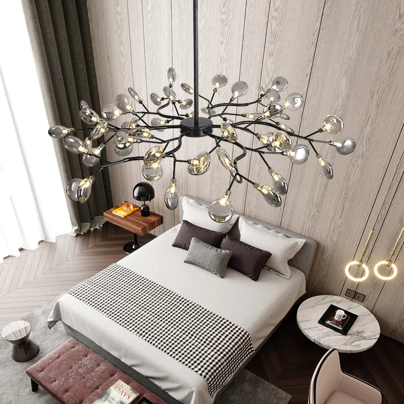 Afralia™ Retro Loft Black Chandelier Leaves Decor Tree Lighting Sputnik Vintage Chandelier