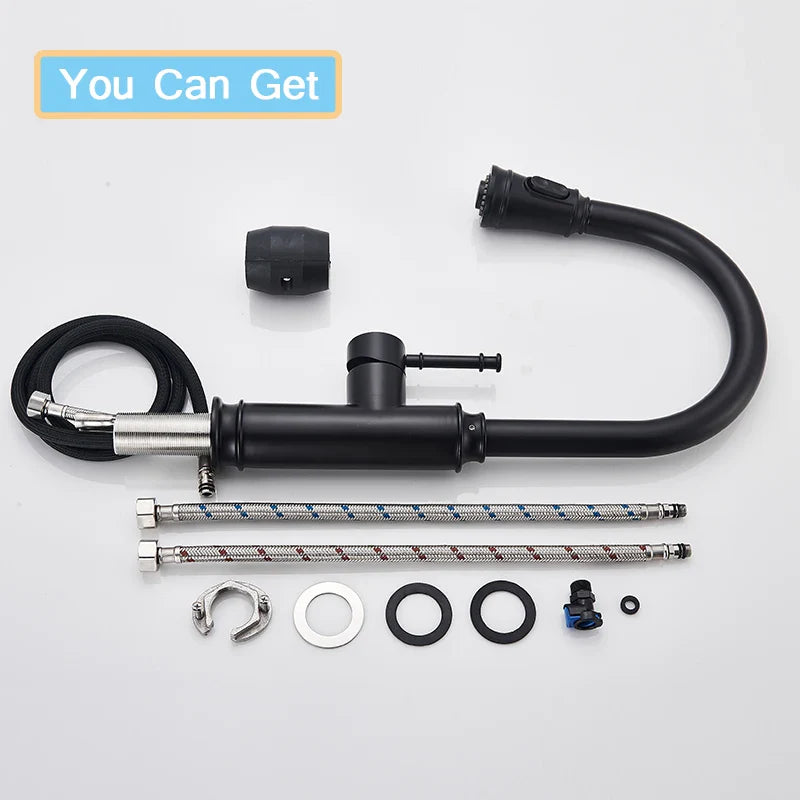 Afralia™ Matte Black Kitchen Faucet: Pull Out Dual Water Spout, 360 Rotation Hot Cold Mixer