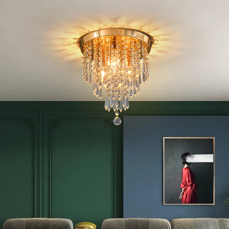 Afralia™ Crystal Ceiling Light: Elegant Hanging Golden Lamp for Home Decor