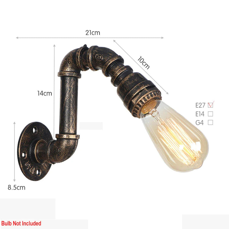 Afralia™ Retro Iron Bronze Water pipe Wall Light E27 Indoor Restaurant Bedroom Lighting