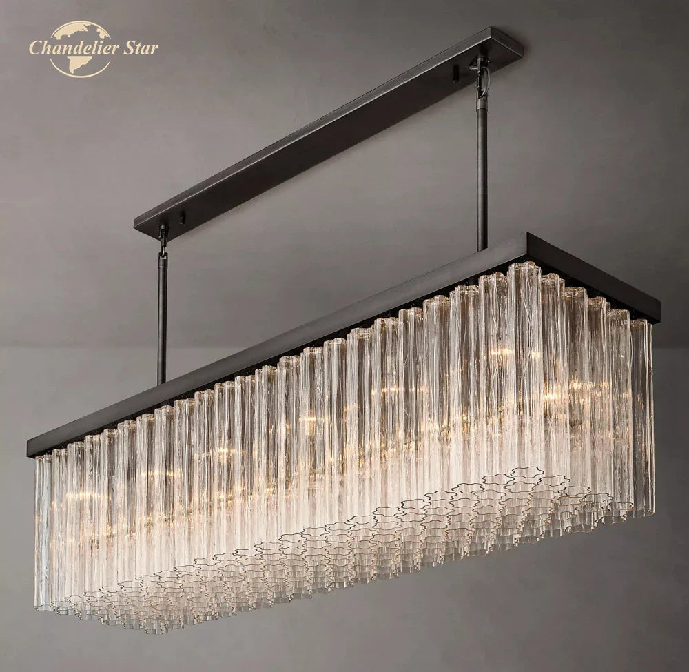 Afralia™ Cielo Rectangular LED Chandelier for Living Dining Kitchen Island Lamps