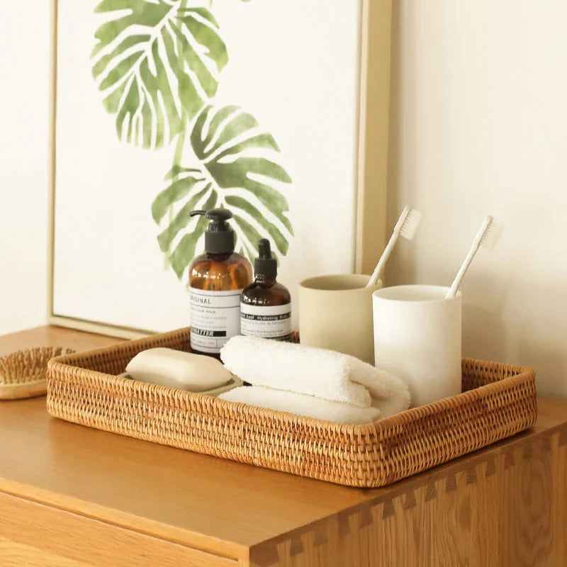 Afralia™ Square Rattan Storage Basket: Stylish Wicker Tray for Kitchen Organizing