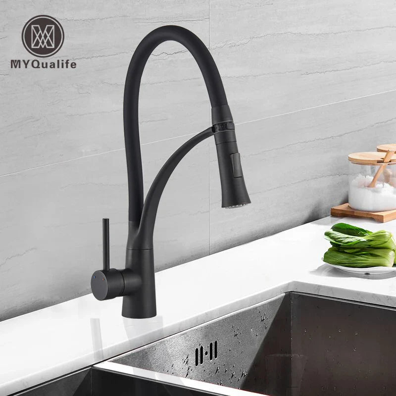 Afralia™ Matte Black Kitchen Sink Faucet Pull Down Swivel Spout Deck Mounted Mixer