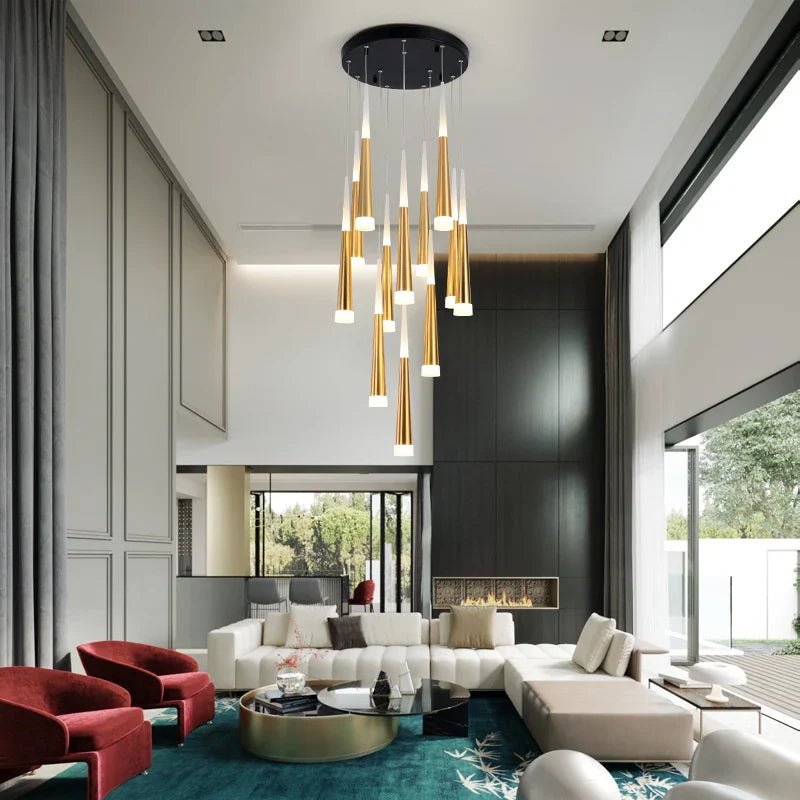 Afralia™ LED Spiral Chandelier Black Chrome Gold Pendant Light Modern Stairwell Lighting