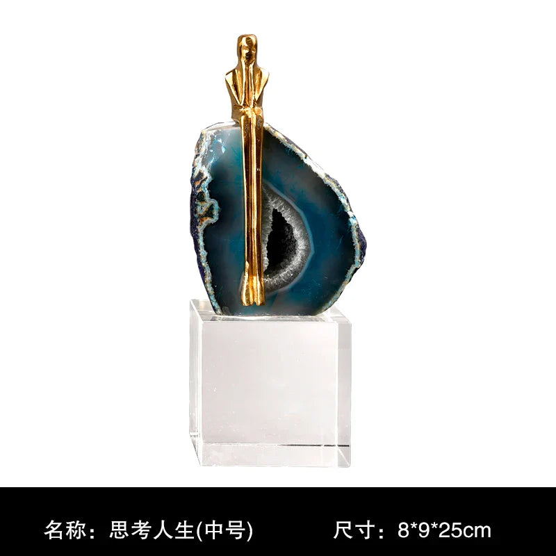 Afralia™ Agate Crystal Golden Sculpture - Modern Home Decor Ornament