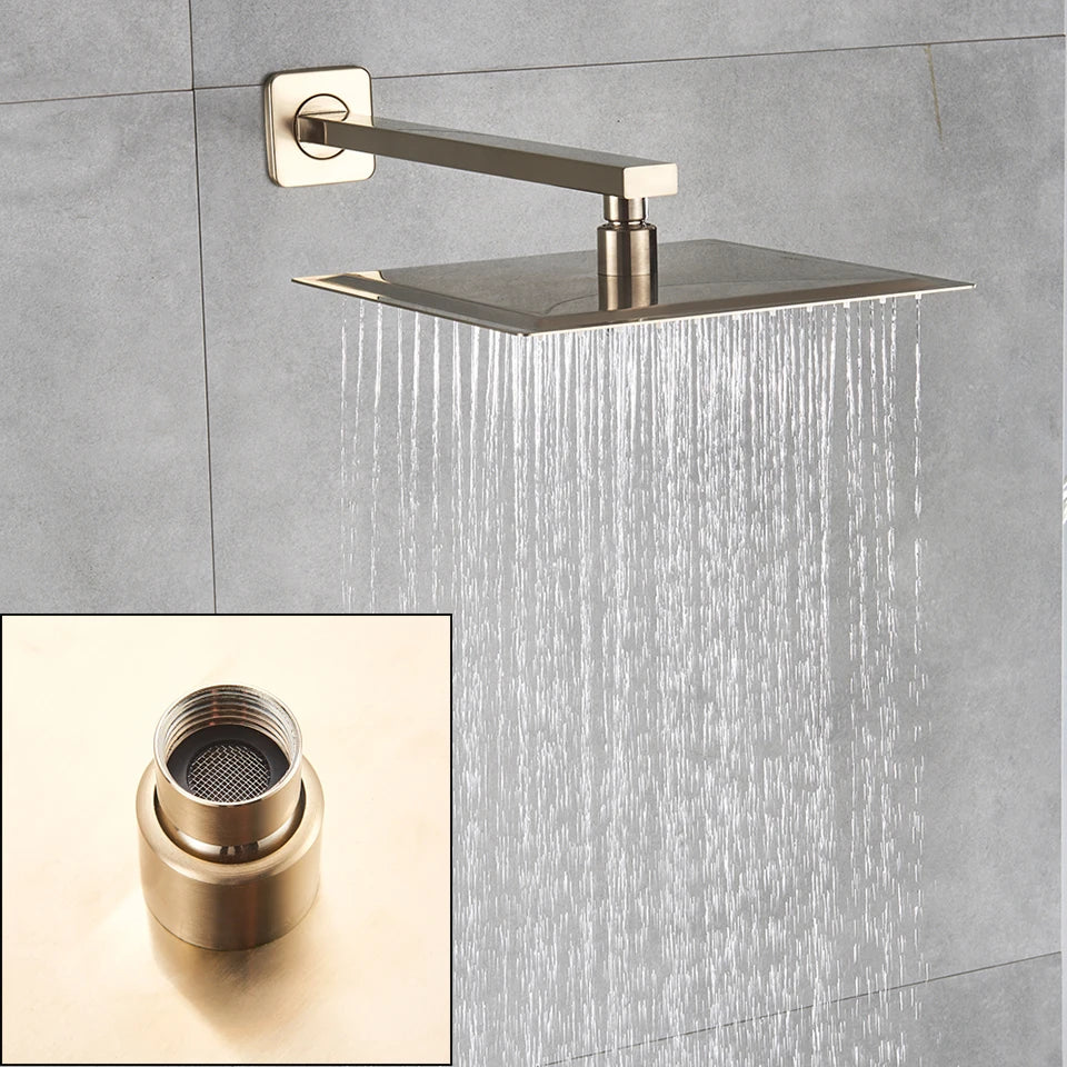 Afralia™ Square Rainfall Shower Head Set with Shower Arm - Various Sizes
