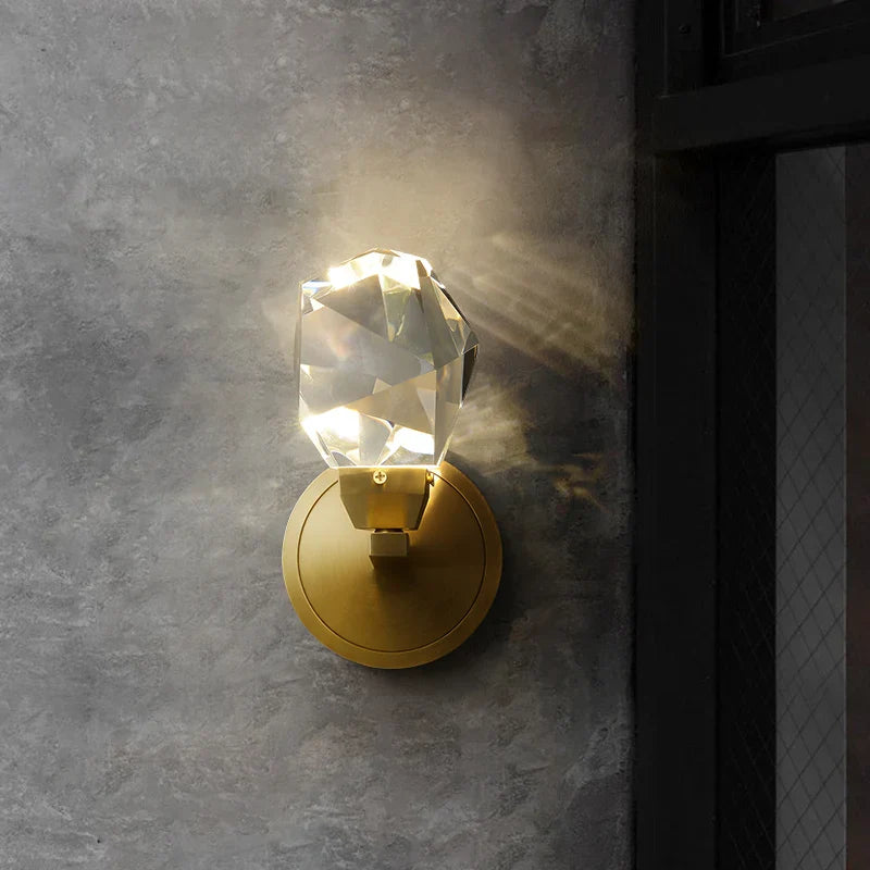 Afralia™ Copper Crystal LED Wall Lamp for Bedroom Living Room Luxe Lighting Fixtures