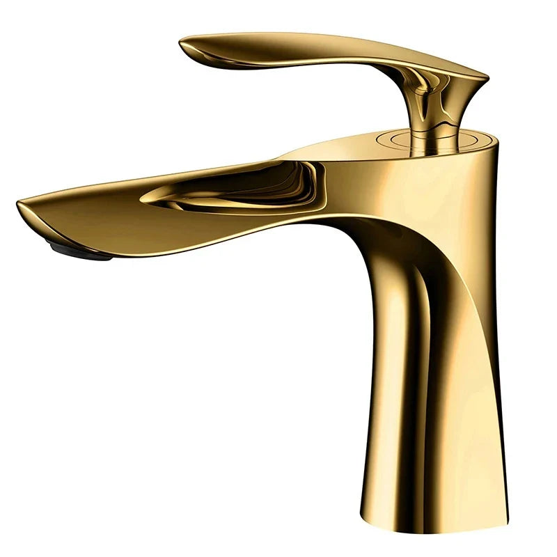 Afralia™ Gold Basin Faucet with Single Handle Hot & Cold Water Mixer Deck Mount