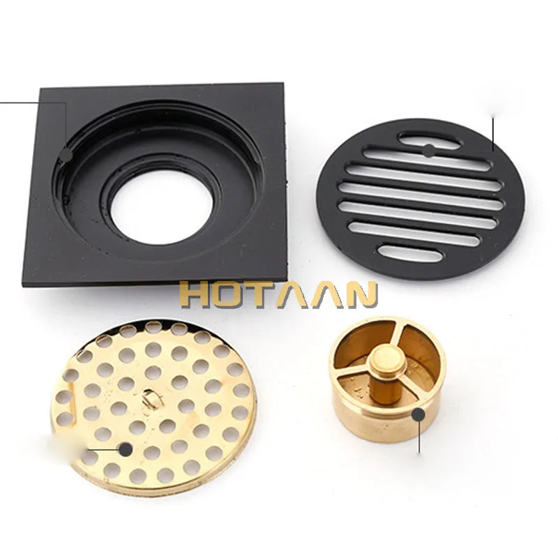 Afralia™ Matte Black Brass Square Floor Shower Drain 10cm - Anti-odor Bathtub Grate