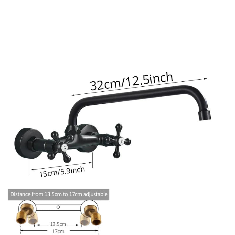 Afralia™ Black Kitchen Faucet: Wall Mounted Swivel Mixer Tap for Bath Sink