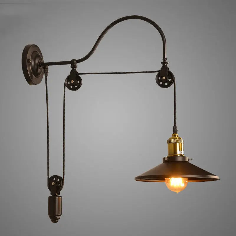 Afralia™ Iron Pulley Wall Lamp: Vintage Retro Loft Sconce for Home, Restaurant, Cafe